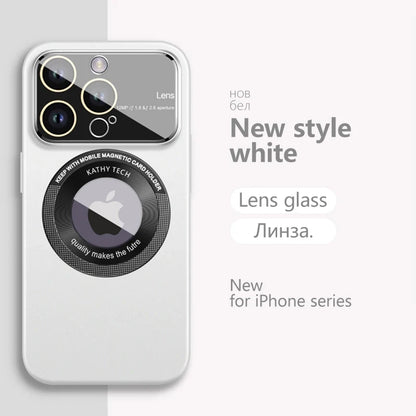 White phone case with lens glass design on a light gray background