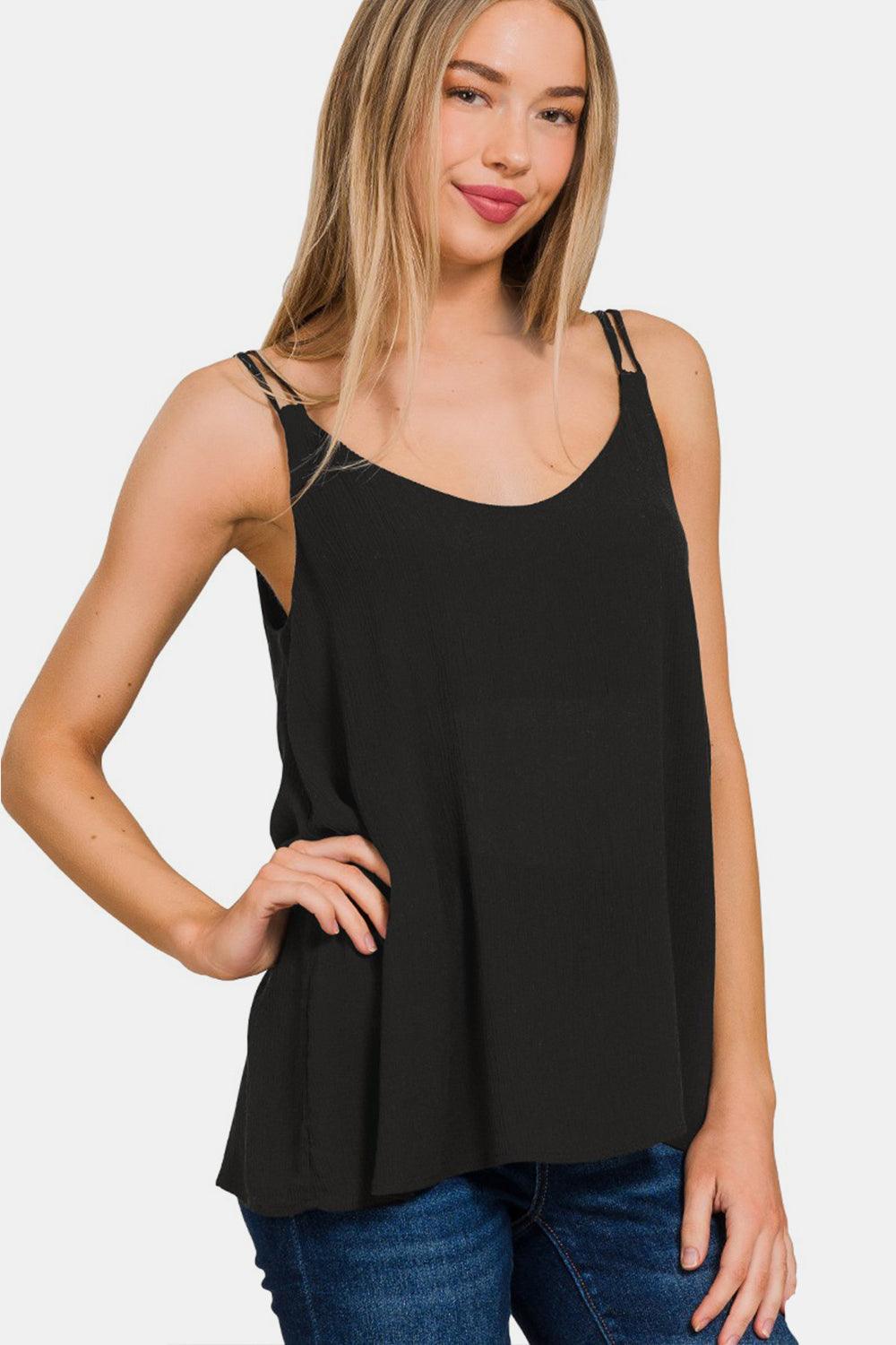Zenana Woven Double Spaghetti Strap V-Neck Cami Carauana Store