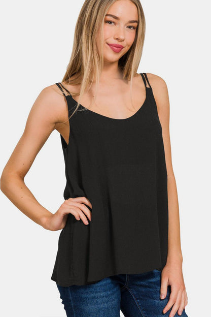 Zenana Woven Double Spaghetti Strap V-Neck Cami Carauana Store