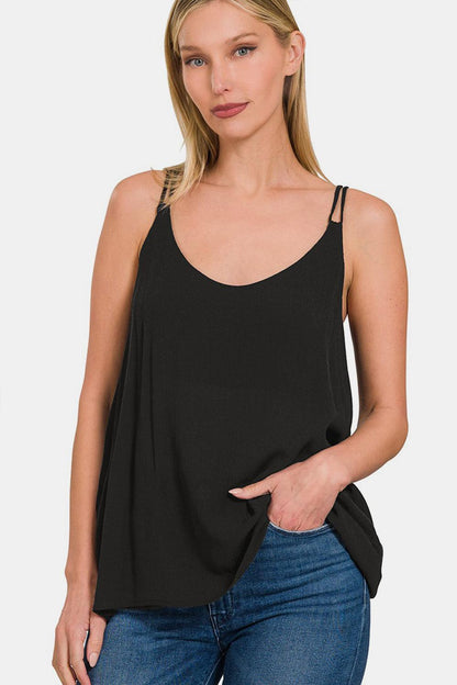 Zenana Woven Double Spaghetti Strap V-Neck Cami Carauana Store
