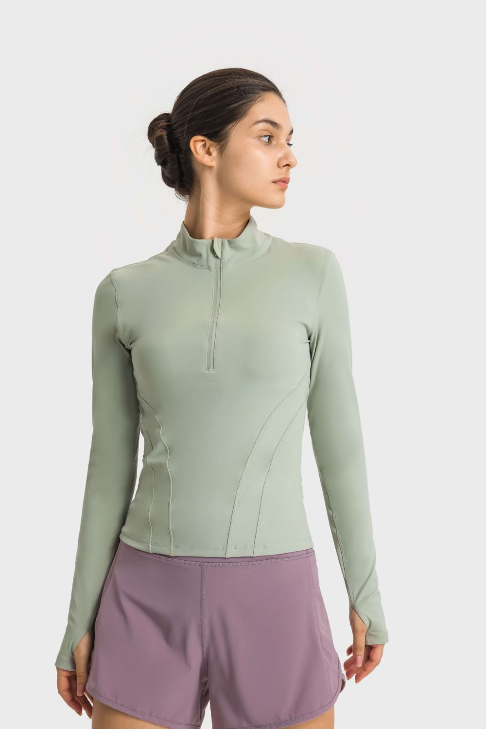 Millennia Half Zip Thumbhole Sleeve Sports Top Carauana Store