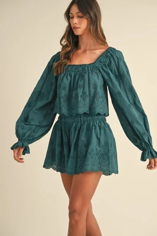 MABLE Embroidered Scalloped Lace Top and Short Set Carauana Store