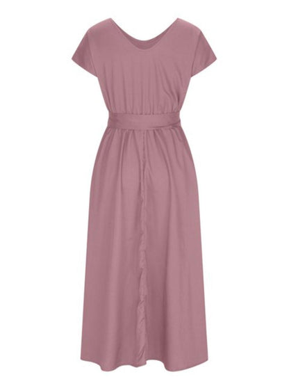 Ruched V-Neck Cap Sleeve Dress Carauana Store