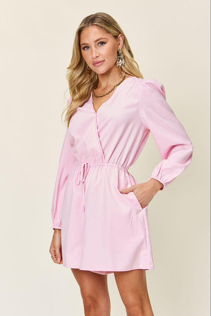 Double Take Full Size Drawstring Long Sleeve Romper Carauana Store