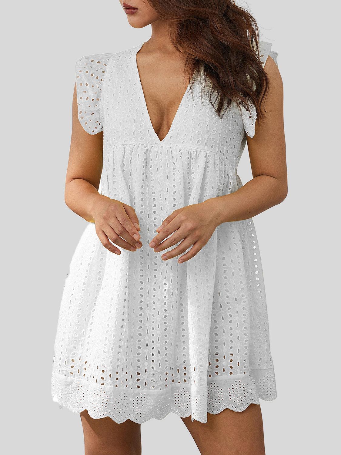 Ruffled Eyelet Cap Sleeve Mini Dress Carauana Store