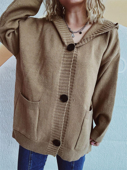 Dropped Shoulder Long Sleeve Hooded Cardigan Carauana Store