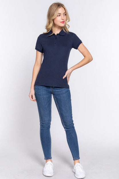 ACTIVE BASIC Full Size Classic Short Sleeve Polo Top Carauana Store