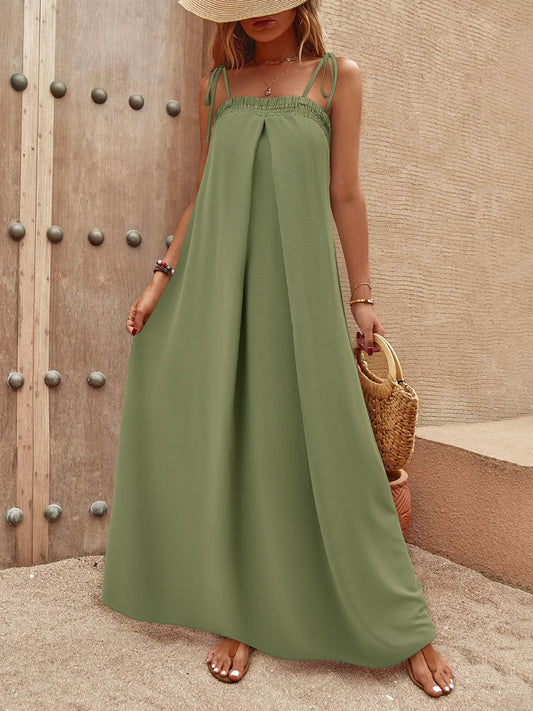 Tie-Shoulder Smocked Maxi Dress Carauana Store