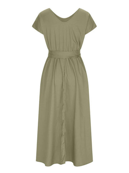 Ruched V-Neck Cap Sleeve Dress Carauana Store