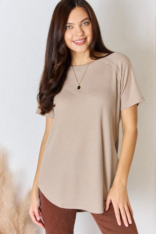 Zenana Baby Waffle Short Sleeve Slit High-Low T-Shirt Carauana Store
