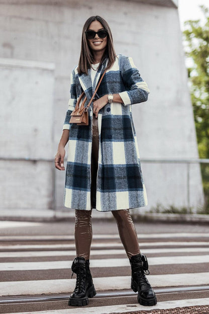 Double Take Full Size Plaid Button Up Lapel Collar Coat Carauana Store