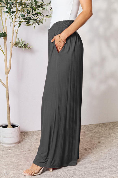 Double Take Full Size Smocked Wide Waistband Wide Leg Pants Carauana Store