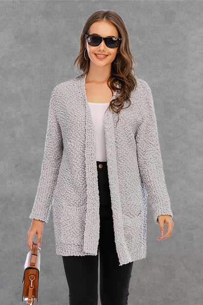 Angel Wings Pocketed Open Front Long Sleeve Cardigan Carauana Store