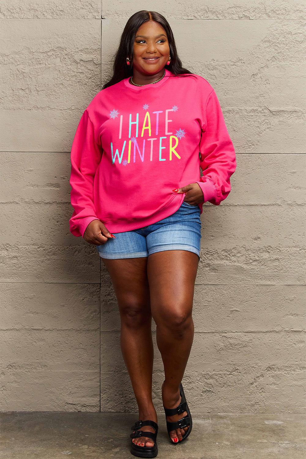 Simply Love Full Size I HATE WINTER Dropped Shoulder Sweatshirt Carauana Store