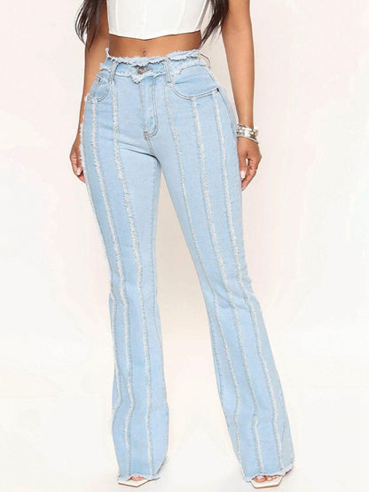 Striped Raw Hem Jeans Carauana Store