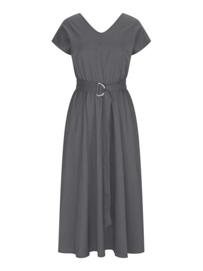 Ruched V-Neck Cap Sleeve Dress Carauana Store