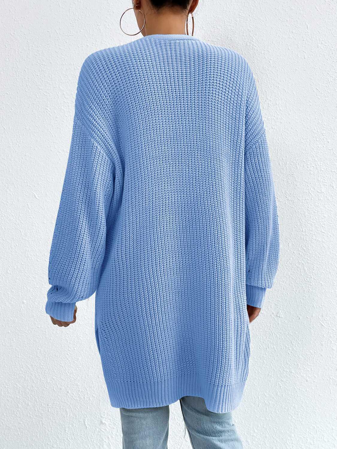 Open Front Dropped Shoulder Slit Cardigan Carauana Store