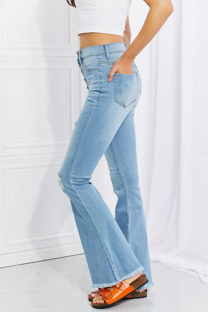 Vibrant MIU Full Size Jess Button Flare Jeans Carauana Store