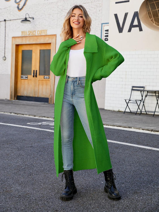 Full Size Collared Open Front Duster Cardigan Carauana Store