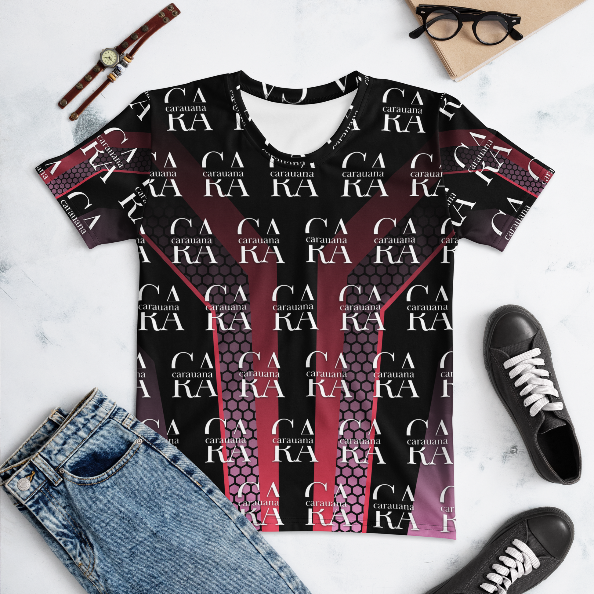 Women's T-shirt black Pink Carauana Store