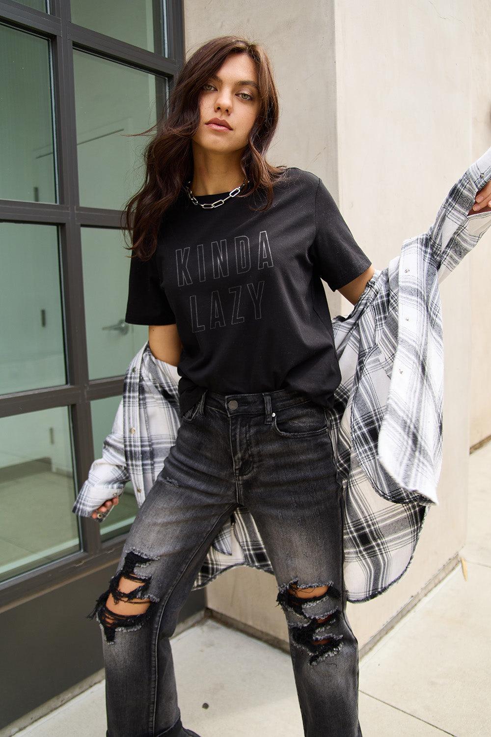 Simply Love Full Size KINDA LAZY Round Neck T-Shirt Carauana Store