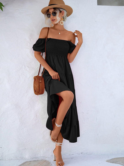 Tiered Smocked Short Sleeve Dress Carauana Store