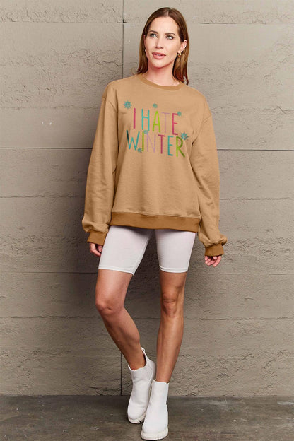 Simply Love Full Size I HATE WINTER Dropped Shoulder Sweatshirt Carauana Store