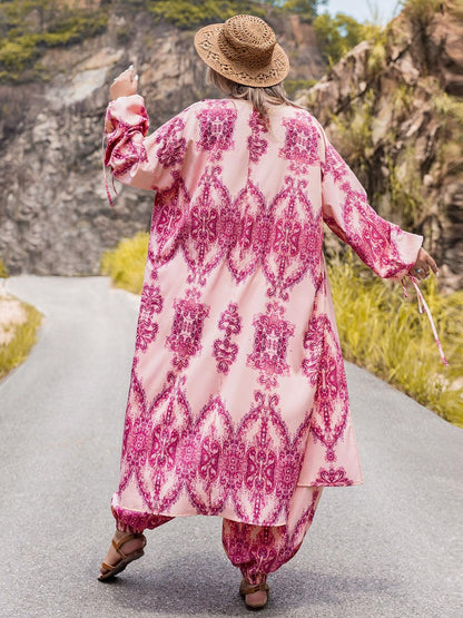 Plus Size Open Front Cardigan and Pants Set Carauana Store