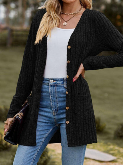 Ribbed Button Up Long Sleeve Cardigan Carauana Store