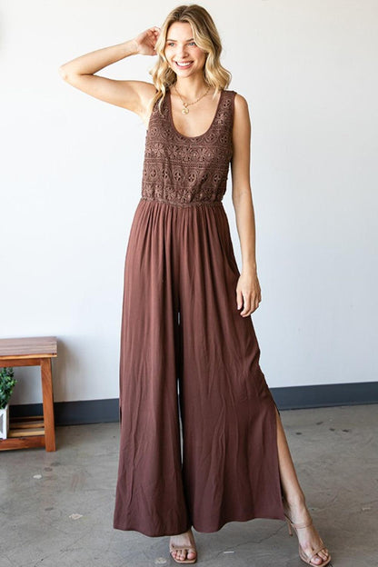 First Love Tie Back Sleeveless Slit Wide Leg Jumpsuit Carauana Store