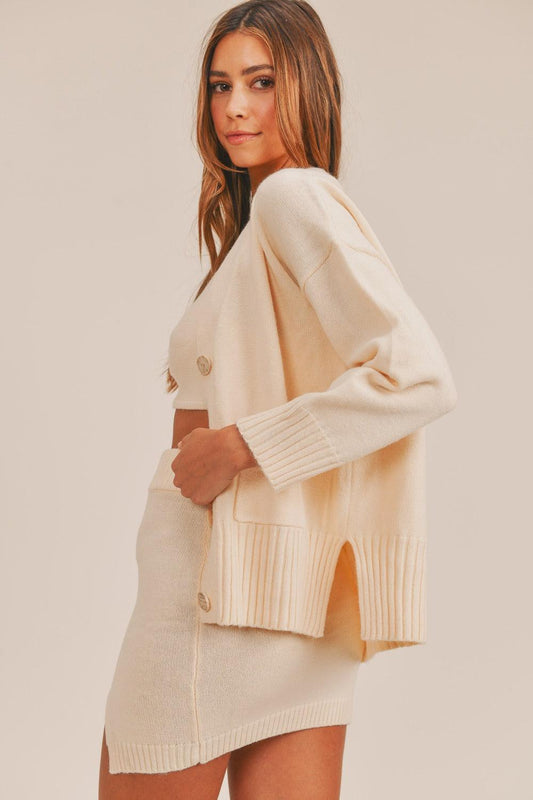 MABLE 3 Pieces Sweater Set with Crop Cami, Mini Skirt, Cardigan Carauana Store