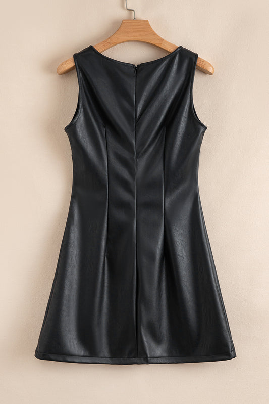 Black Vegan Leather Sleeveless Mini Dress