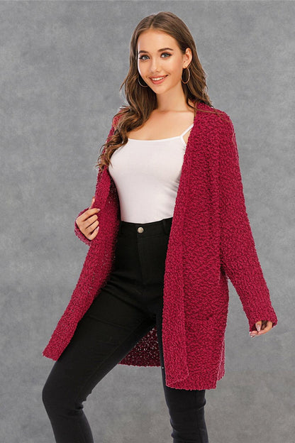 Angel Wings Pocketed Open Front Long Sleeve Cardigan Carauana Store