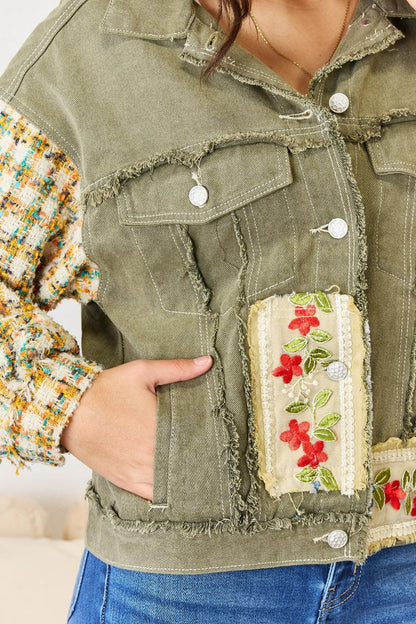 POL Embroidered Button Down Raw Hem Shacket Carauana Store