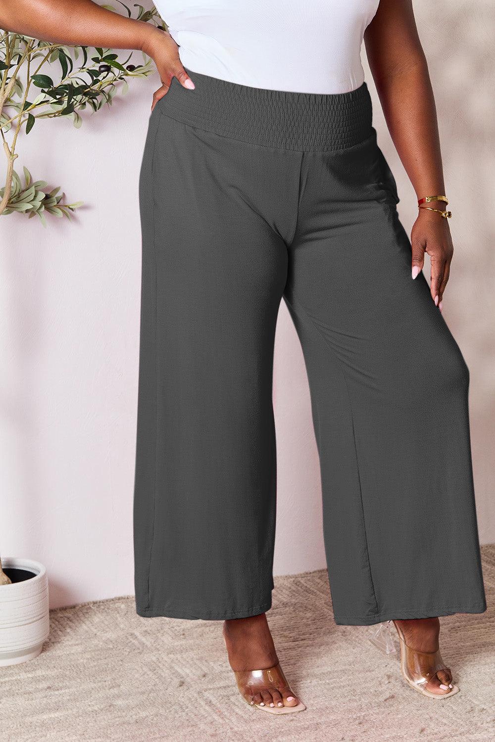 Double Take Full Size Smocked Wide Waistband Wide Leg Pants Carauana Store