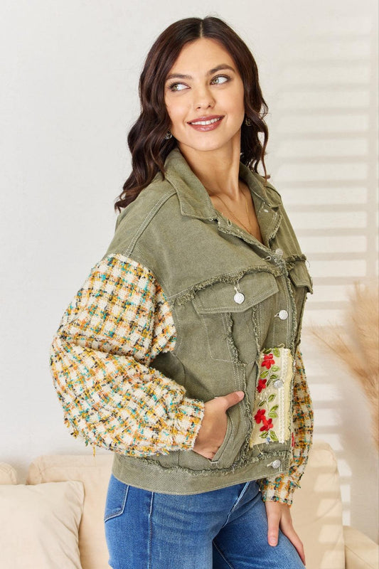POL Embroidered Button Down Raw Hem Shacket Carauana Store