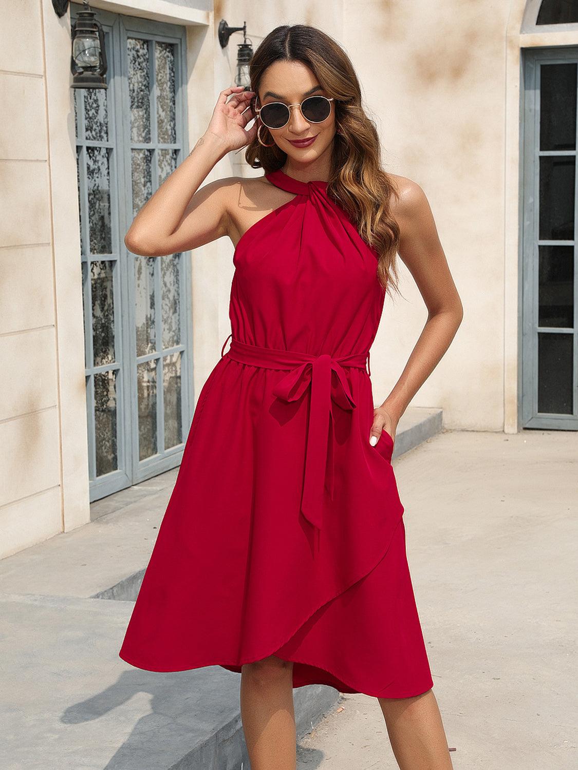 Tied Round Neck Sleeveless Dress Carauana Store
