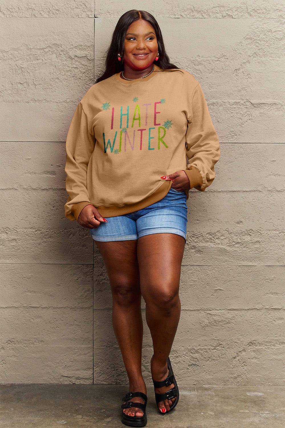Simply Love Full Size I HATE WINTER Dropped Shoulder Sweatshirt Carauana Store