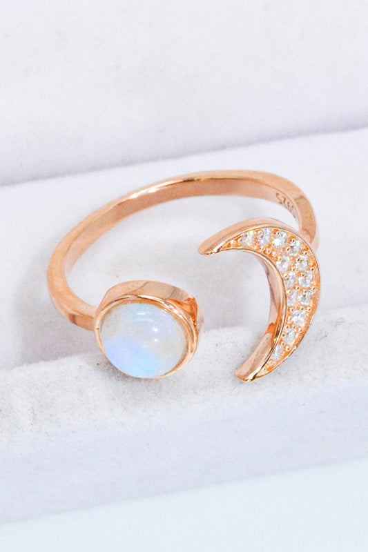 Natural Moonstone and Zircon Sun & Moon Open Ring Carauana Store