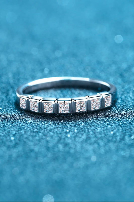 Moissanite Rhodium-Plated Half-Eternity Ring Carauana Store