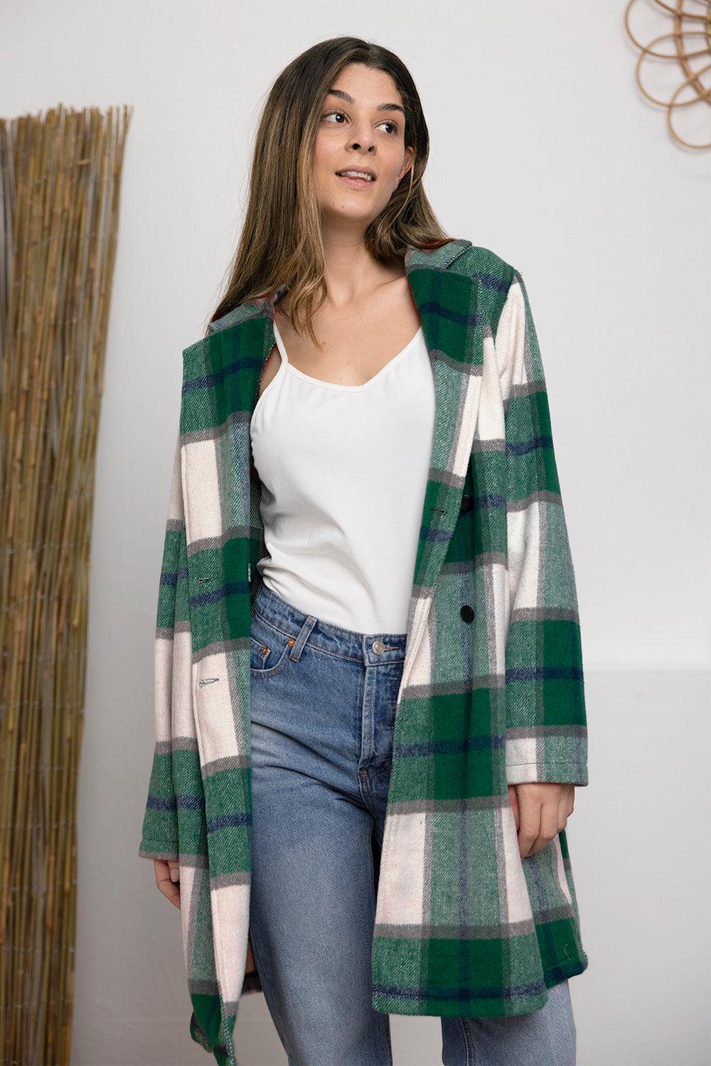 Double Take Full Size Plaid Button Up Lapel Collar Coat Carauana Store