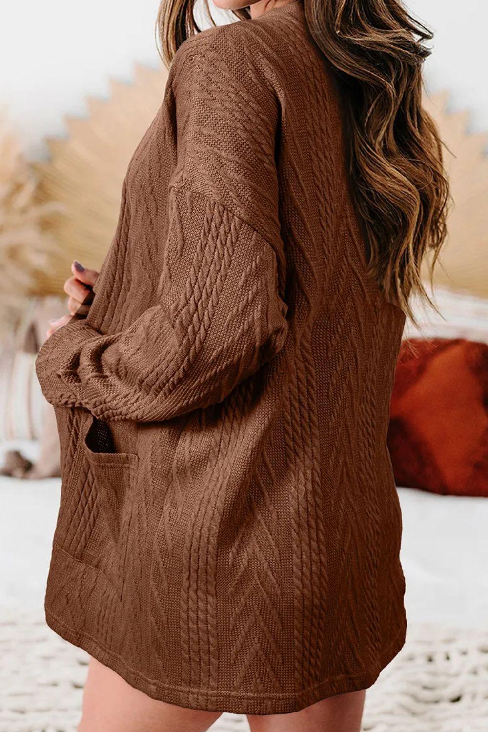 Textured Open Front Cover Up with Pockets Carauana Store