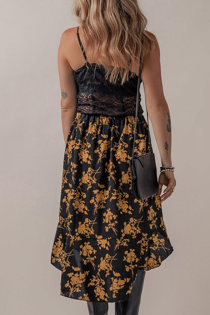 Floral Buttoned Ruffle Hem Skirt Carauana Store