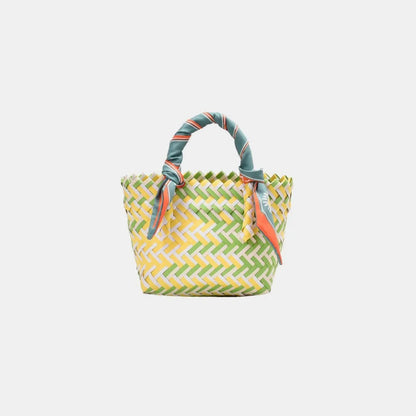 Contrast Woven Handbag with Ribbon Carauana Store
