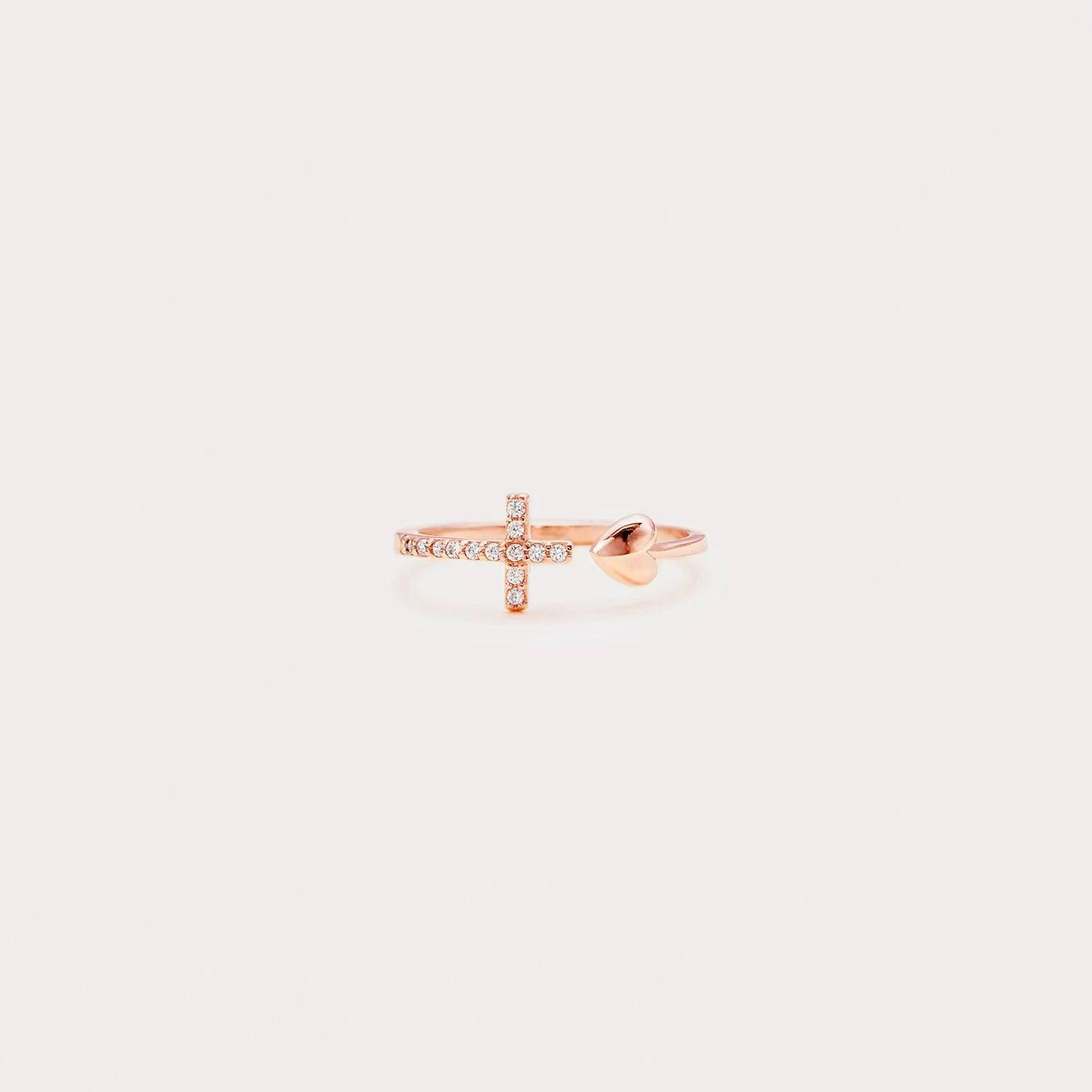 Heart Shape Cross Inlaid Zircon Open Ring Carauana Store