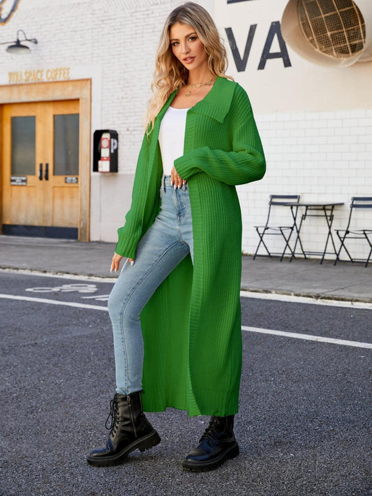 Full Size Collared Open Front Duster Cardigan Carauana Store