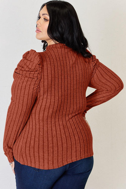 Basic Bae Full Size Ribbed Mock Neck Puff Sleeve T-Shirt Carauana Store
