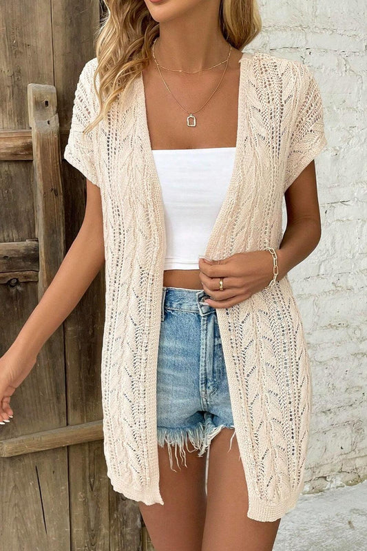 Openwork Open Front Short Sleeve Cardigan Carauana Store