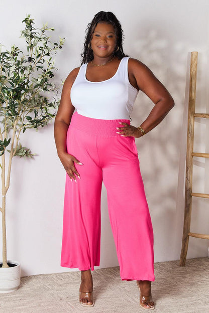 Double Take Full Size Smocked Wide Waistband Wide Leg Pants Carauana Store