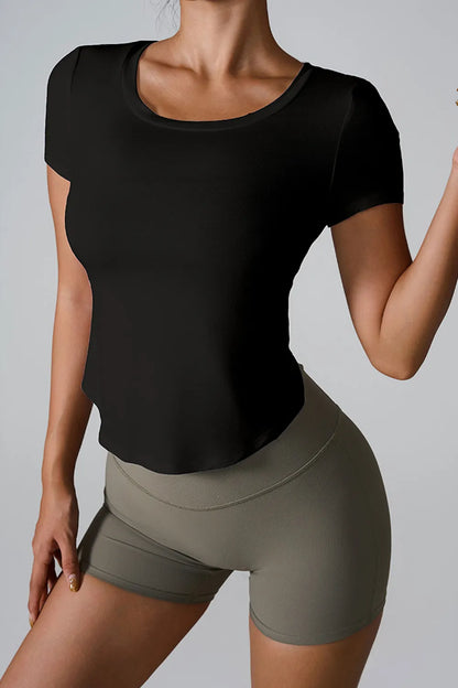 Cutout Round Neck Short Sleeve Active T-Shirt Carauana Store